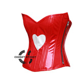 Red PVC Leather White Heart Gothic Steampunk Halloween Costume Overbust Corset Costume